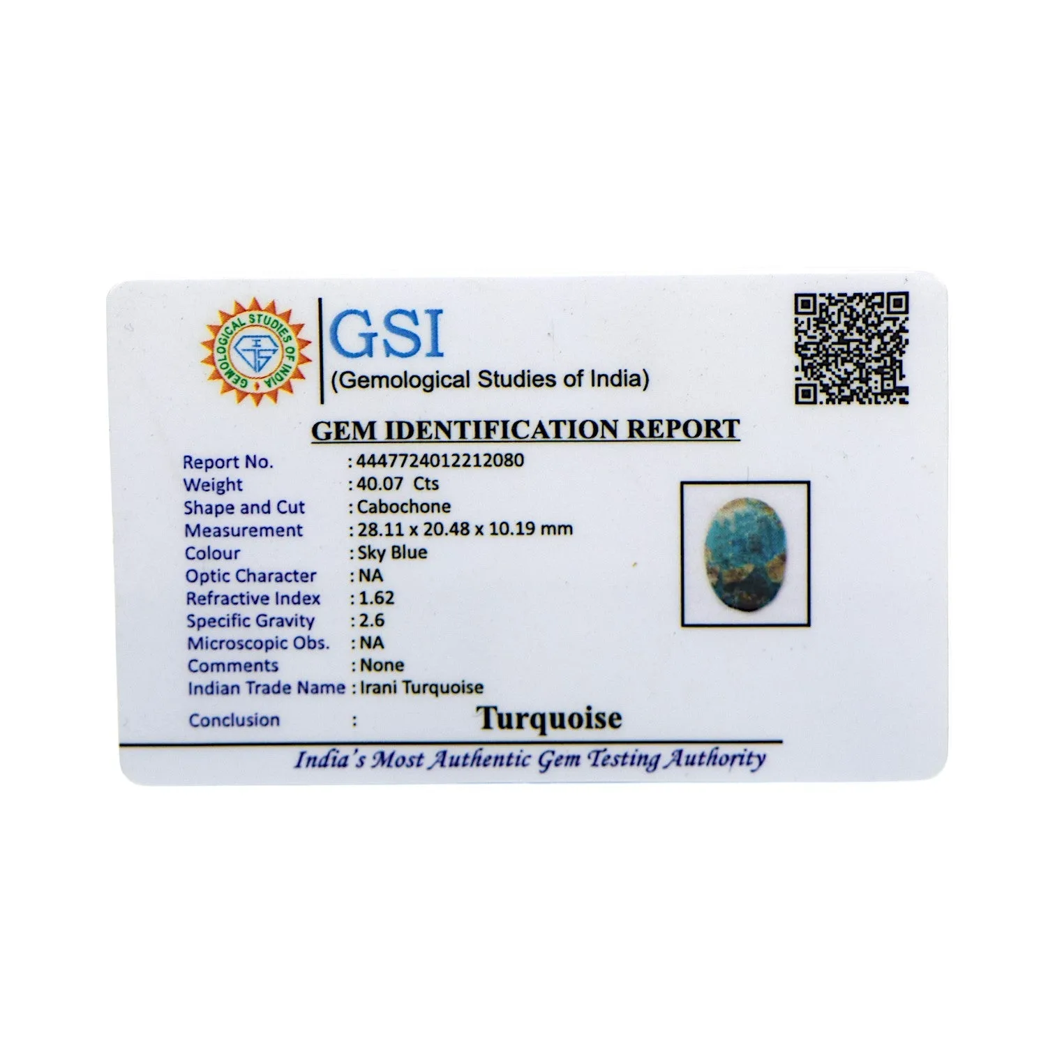 Irani Turquoise - 40.07 Carat / A-Quality