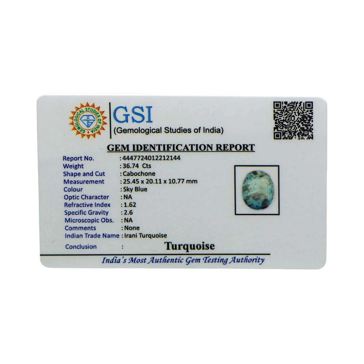 Irani Turquoise - 36.74 Carat / A-Quality
