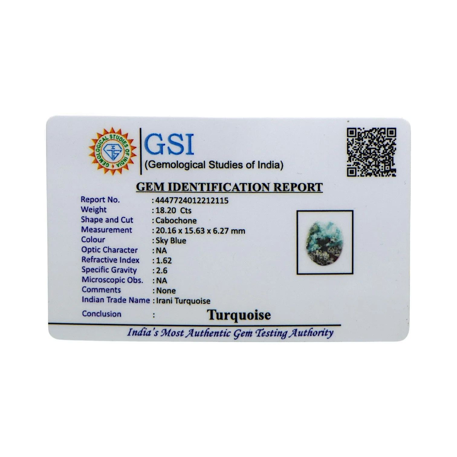 Irani Turquoise - 18.2 Carat / A-Quality