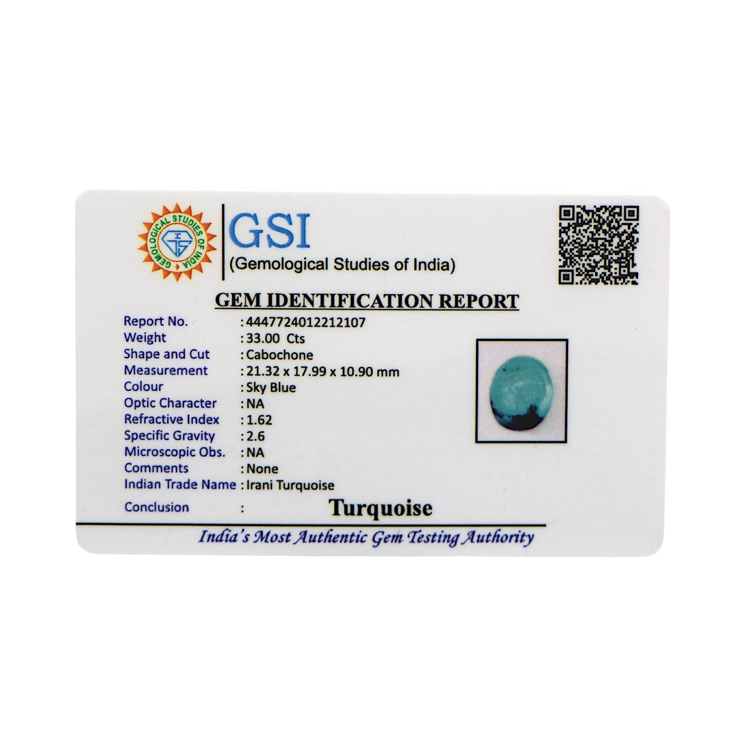 Irani Turquoise - 33 Carat / AAA-Quality