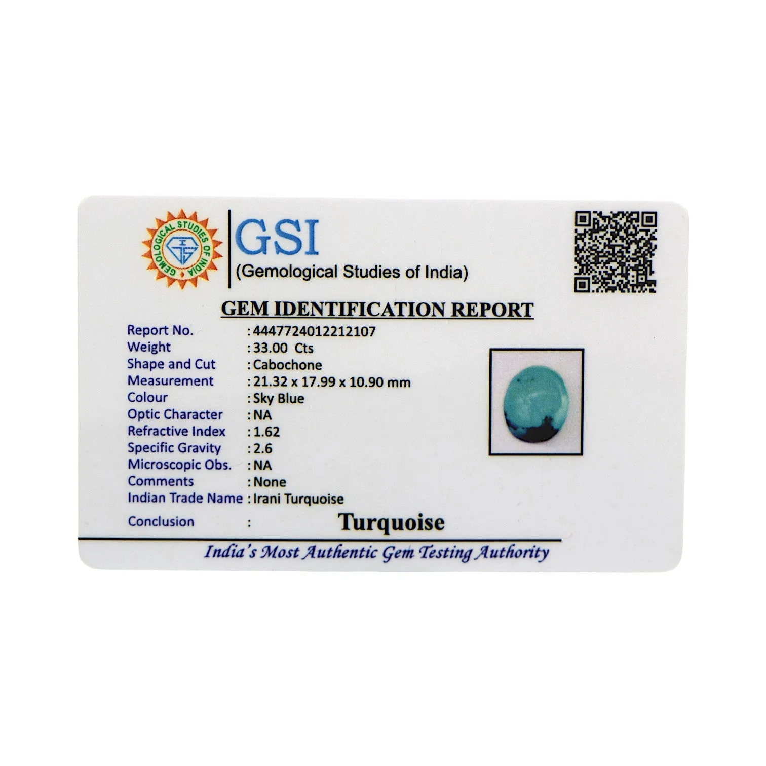 Irani Turquoise - 33 Carat / AAA-Quality