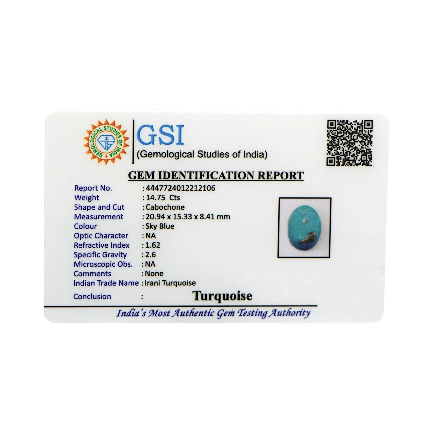 Irani Turquoise - 14.75 Carat / AAA-Quality