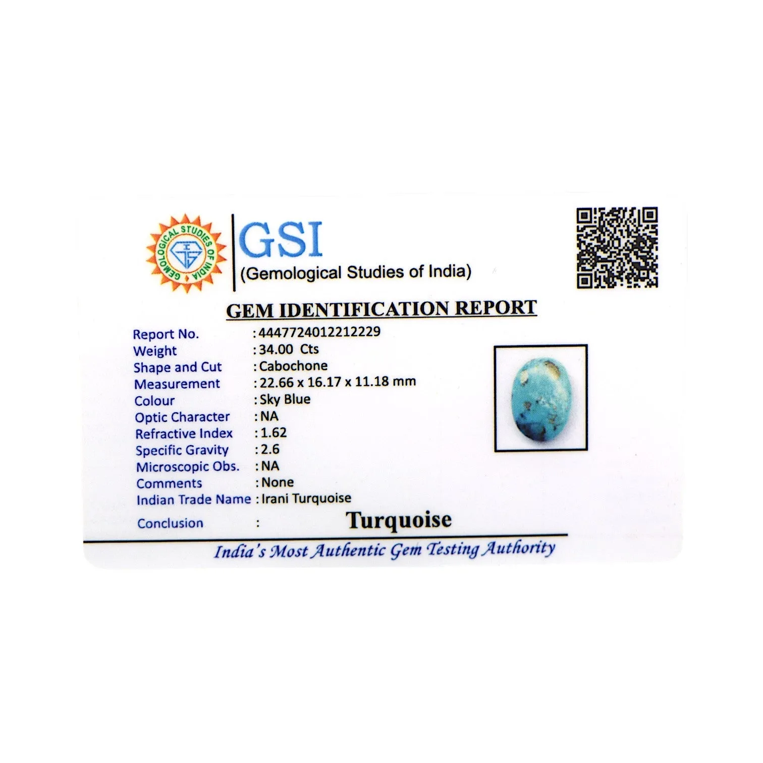 Irani Turquoise - 34 Carat / AAA-Quality