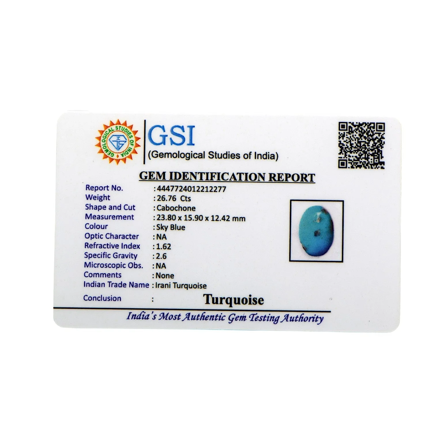 Irani Turquoise - 26.76 Carat / AAA-Quality