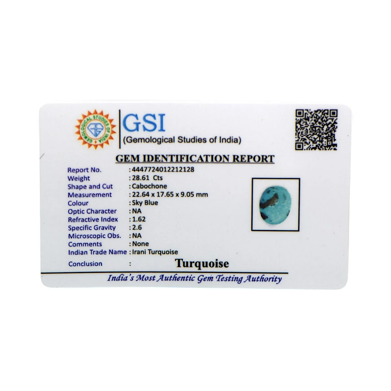 Irani Turquoise - 28.61 Carat / AAA-Quality