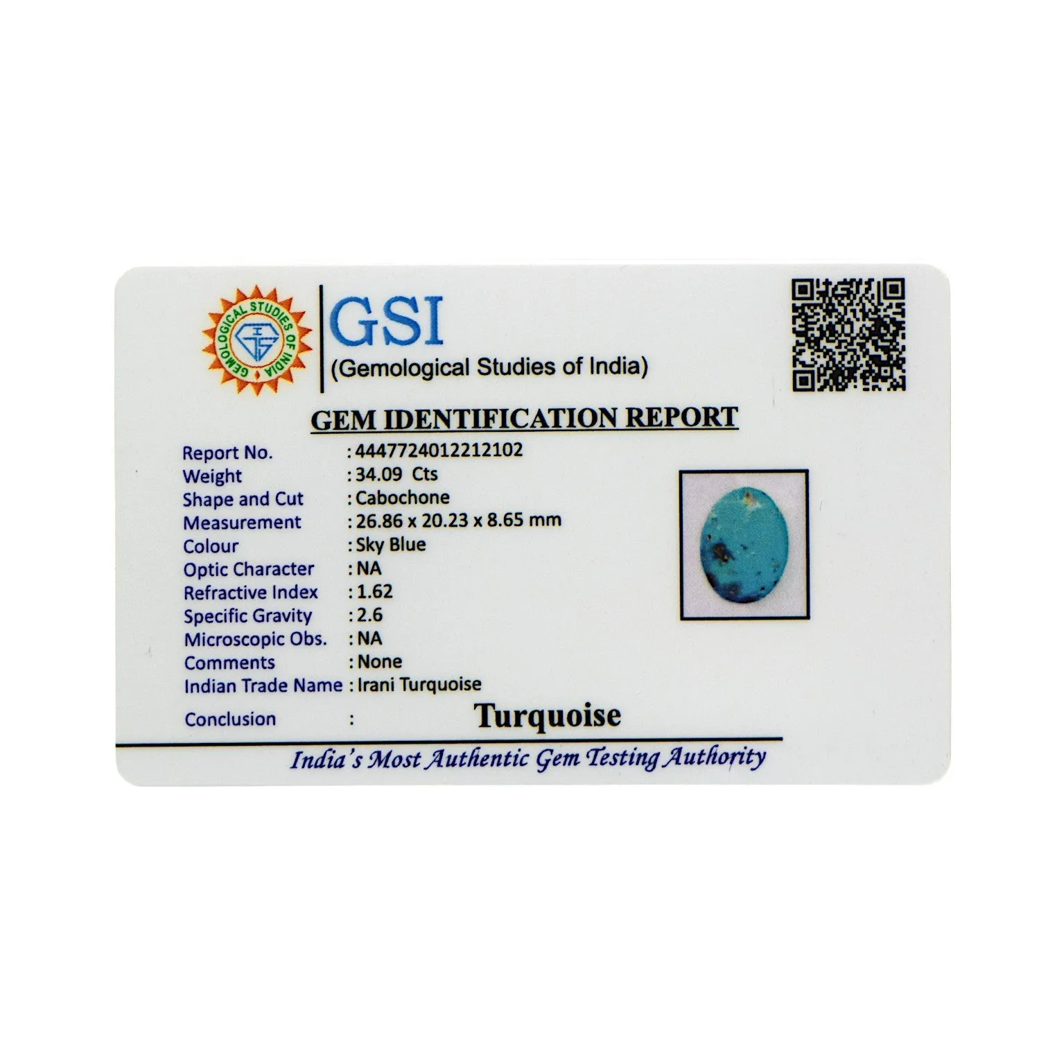 Irani Turquoise - 34.09 Carat / AAA-Quality