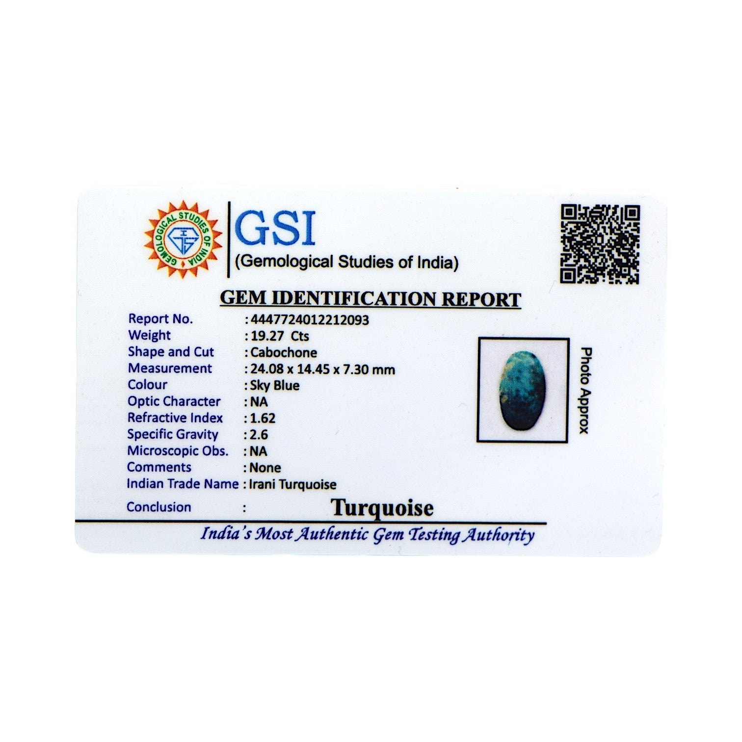 Irani Turquoise - 19.27 Carat / Super-Quality