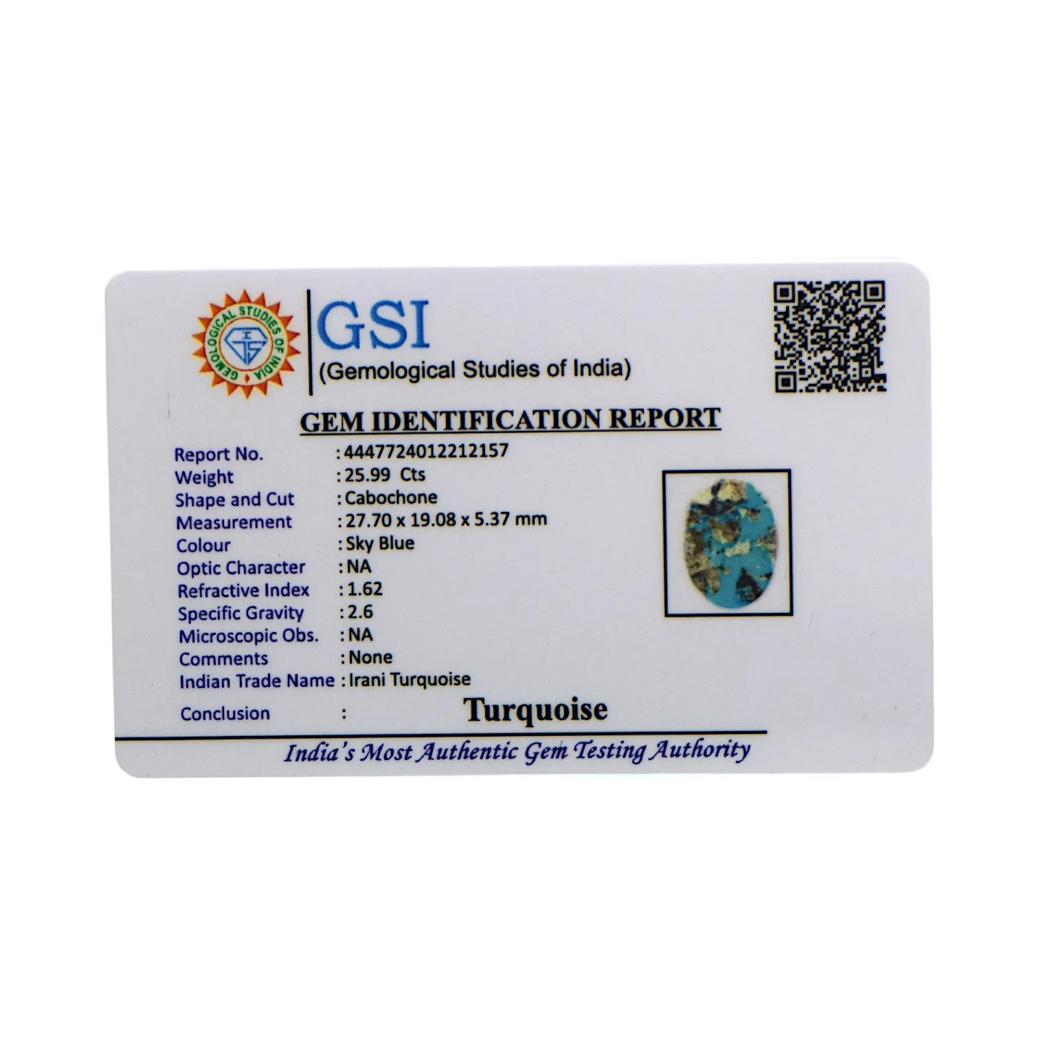 Irani Turquoise - 25.99 Carat / Super-Quality