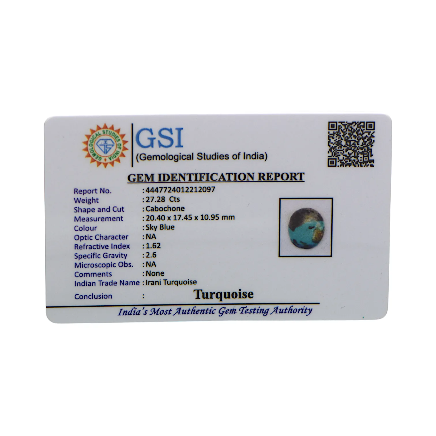 Irani Turquoise - 27.28 Carat / AA-Quality