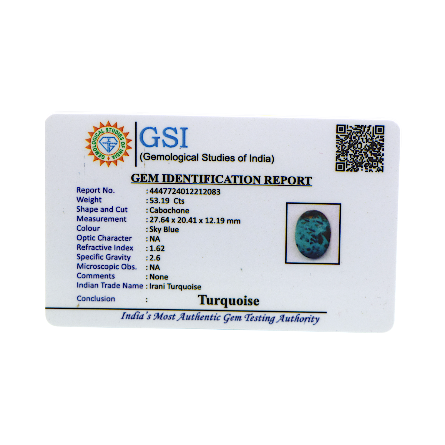 Irani Turquoise - 53.19 Carat / AA-Quality