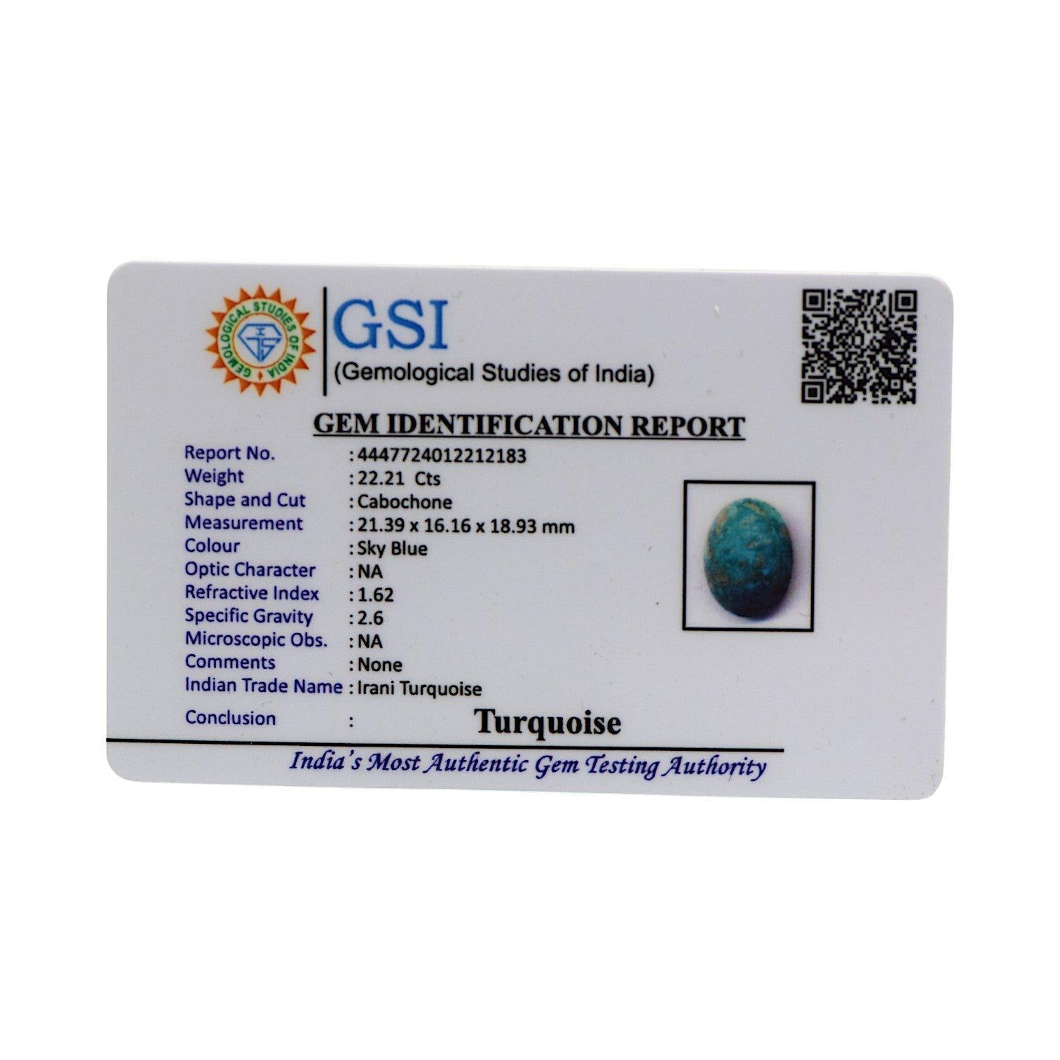 Irani Turquoise - 22.21 Carat / AA-Quality