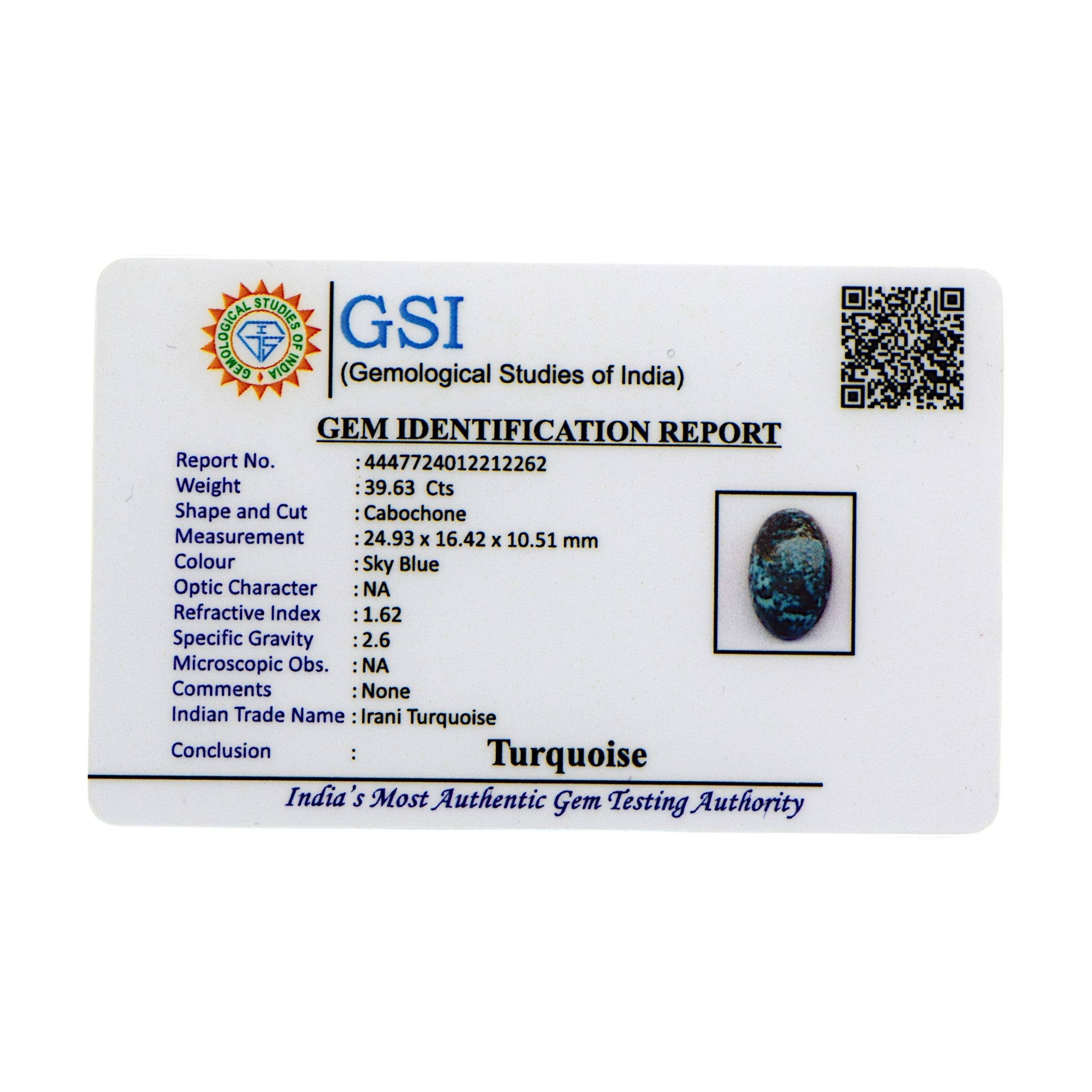 Irani Turquoise - 39.63 Carat / AA-Quality