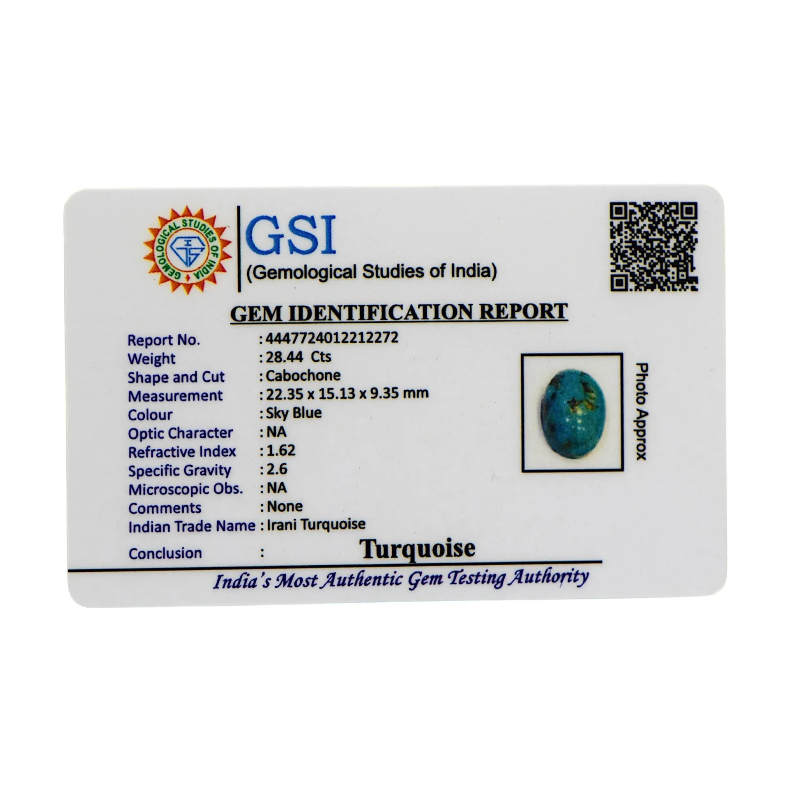 Irani Turquoise - 28.44 Carat / AA-Quality