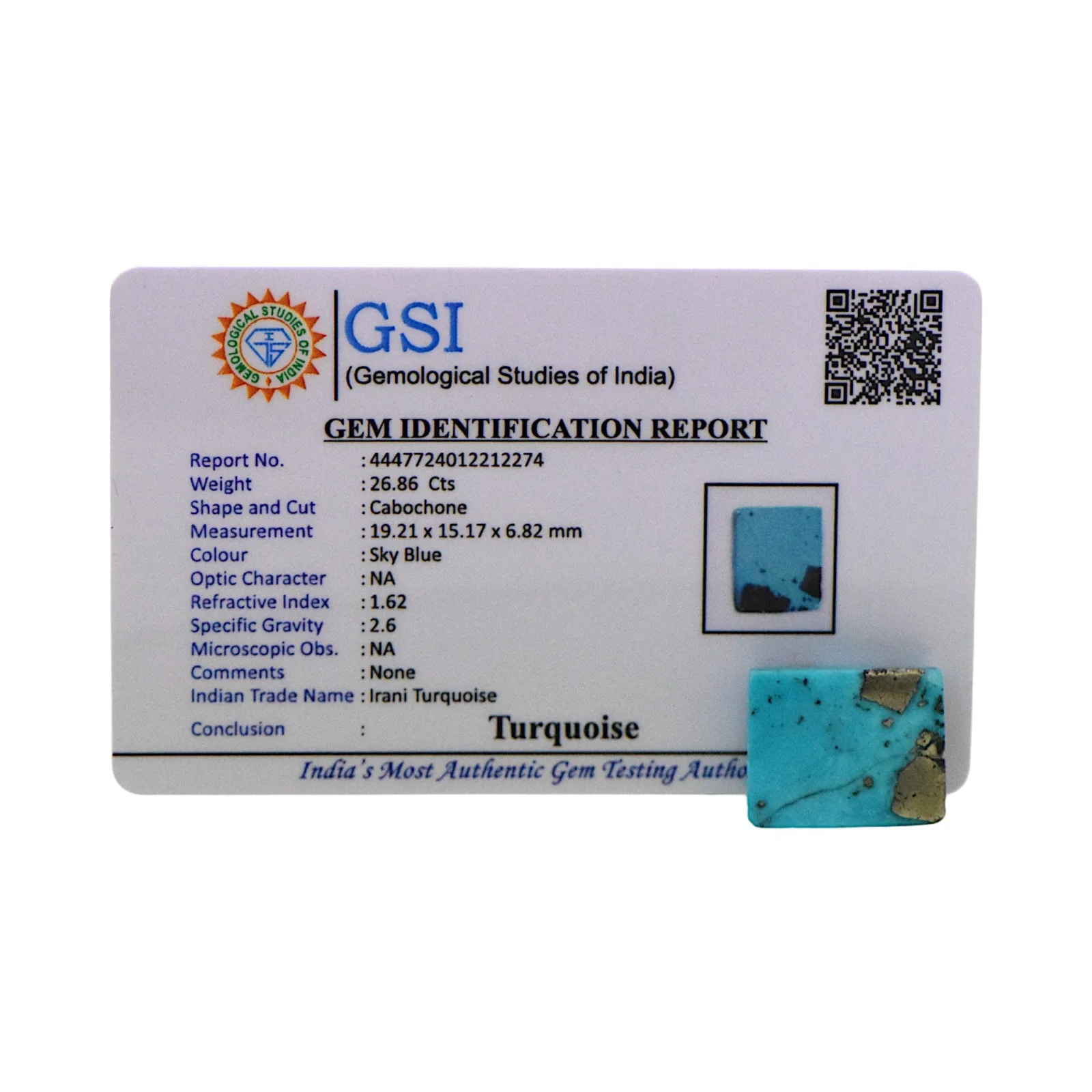 Irani Turquoise - 26.86 Carat / AAA-Quality