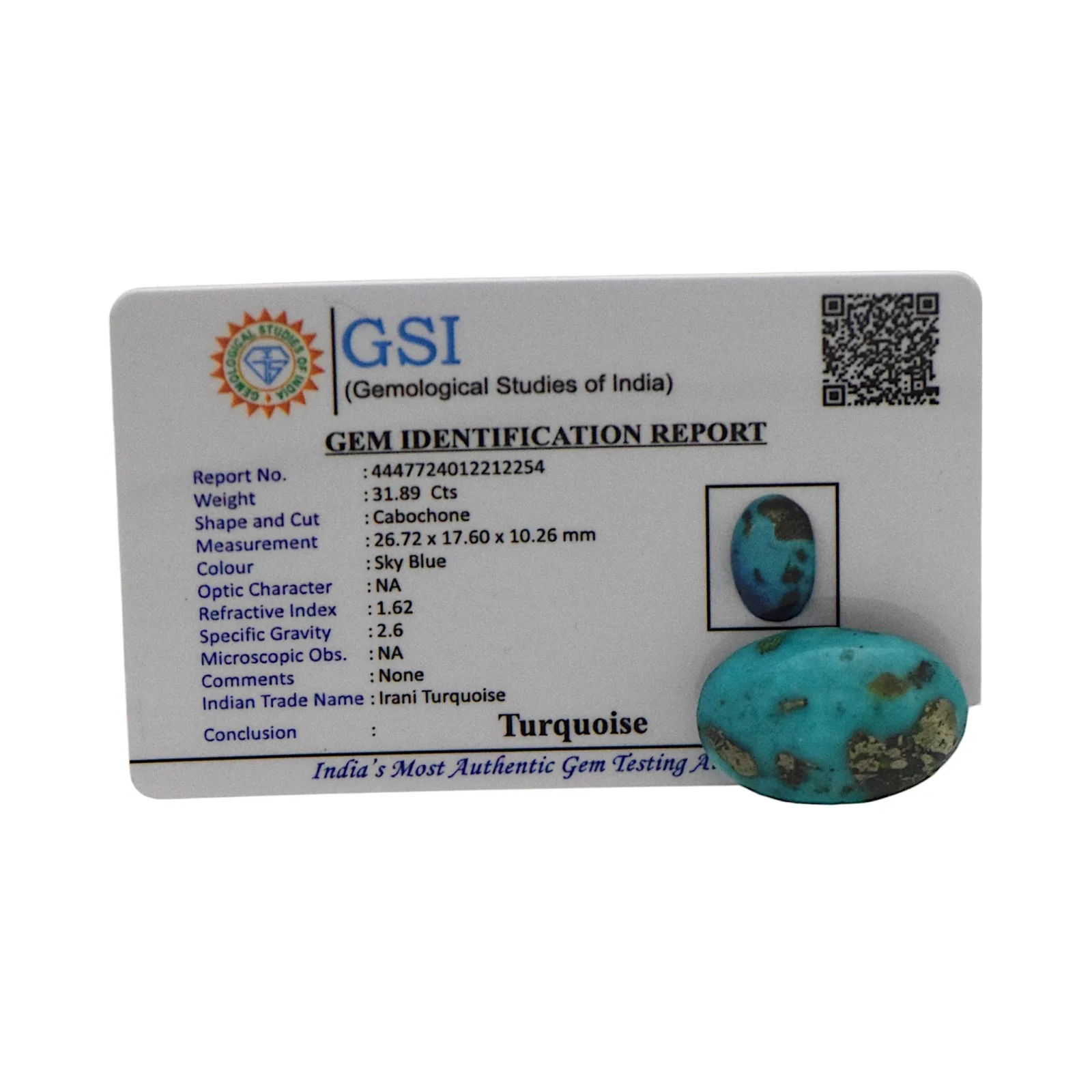 Irani Turquoise - 31.89 Carat / AAA-Quality