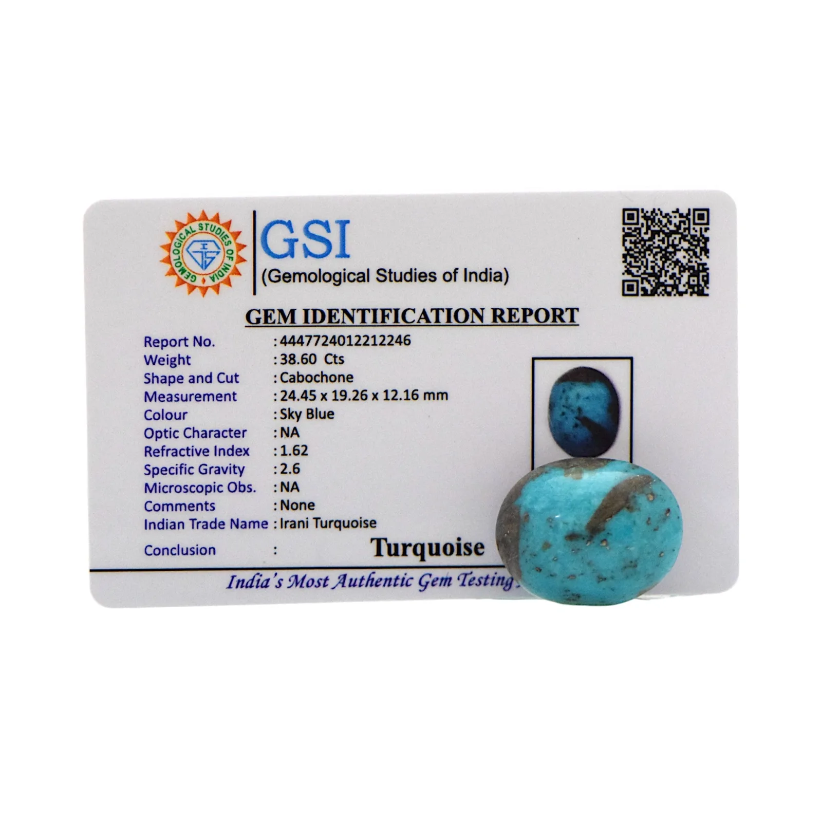 Irani Turquoise - 38.6 Carat / AAA-Quality