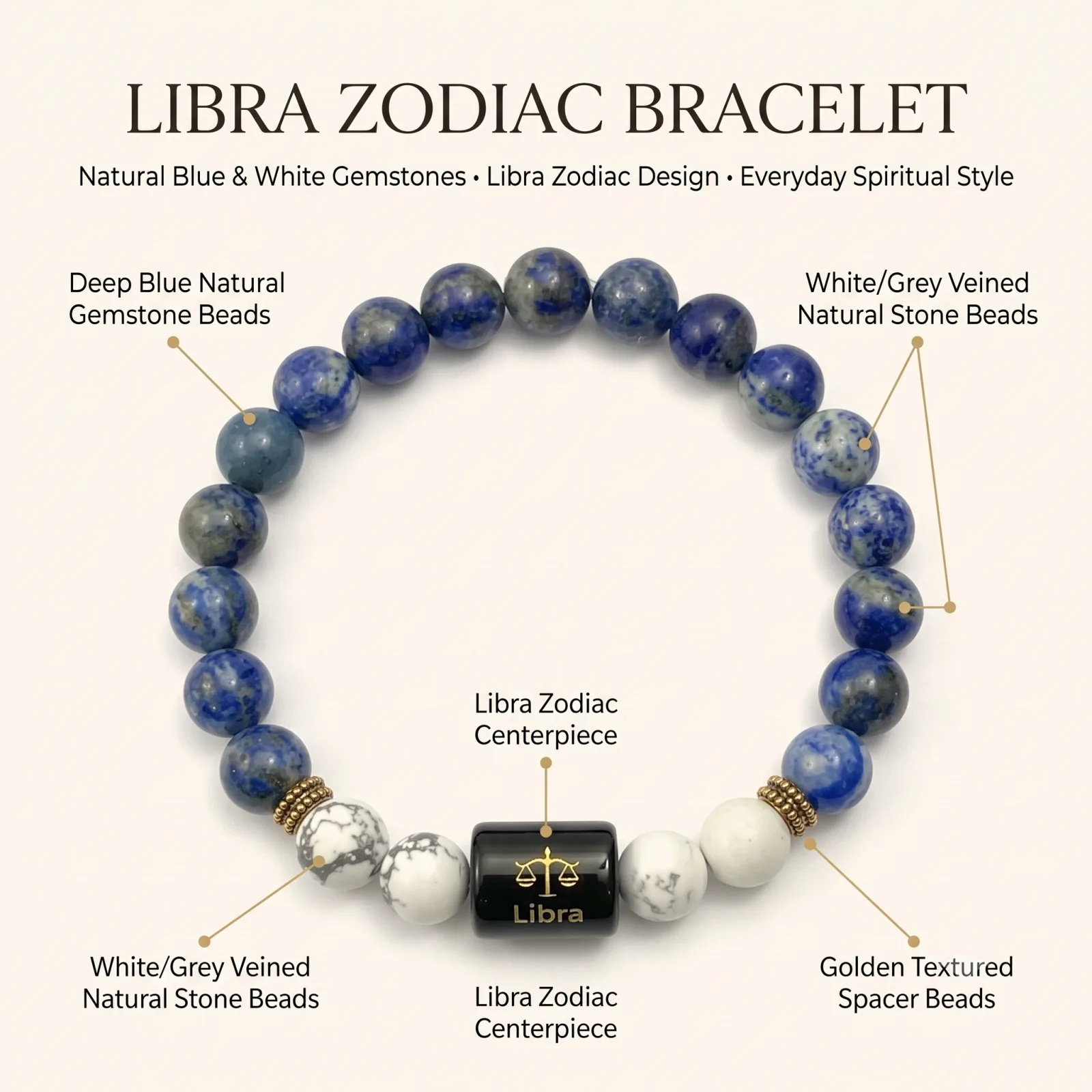 Libra Zodiac Lapis Lazuli & Howlite Bracelet
