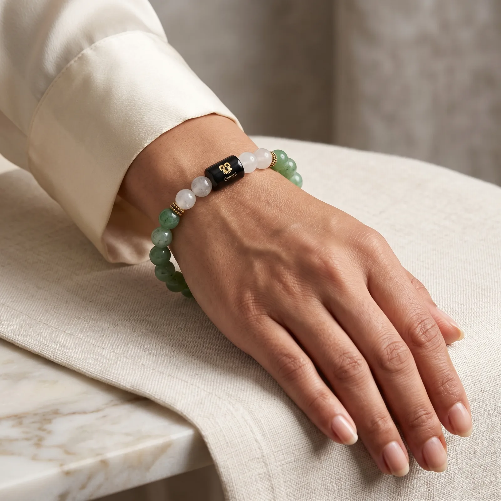 Gemini Zodiac Green Aventurine & Clear Quartz Bracelet