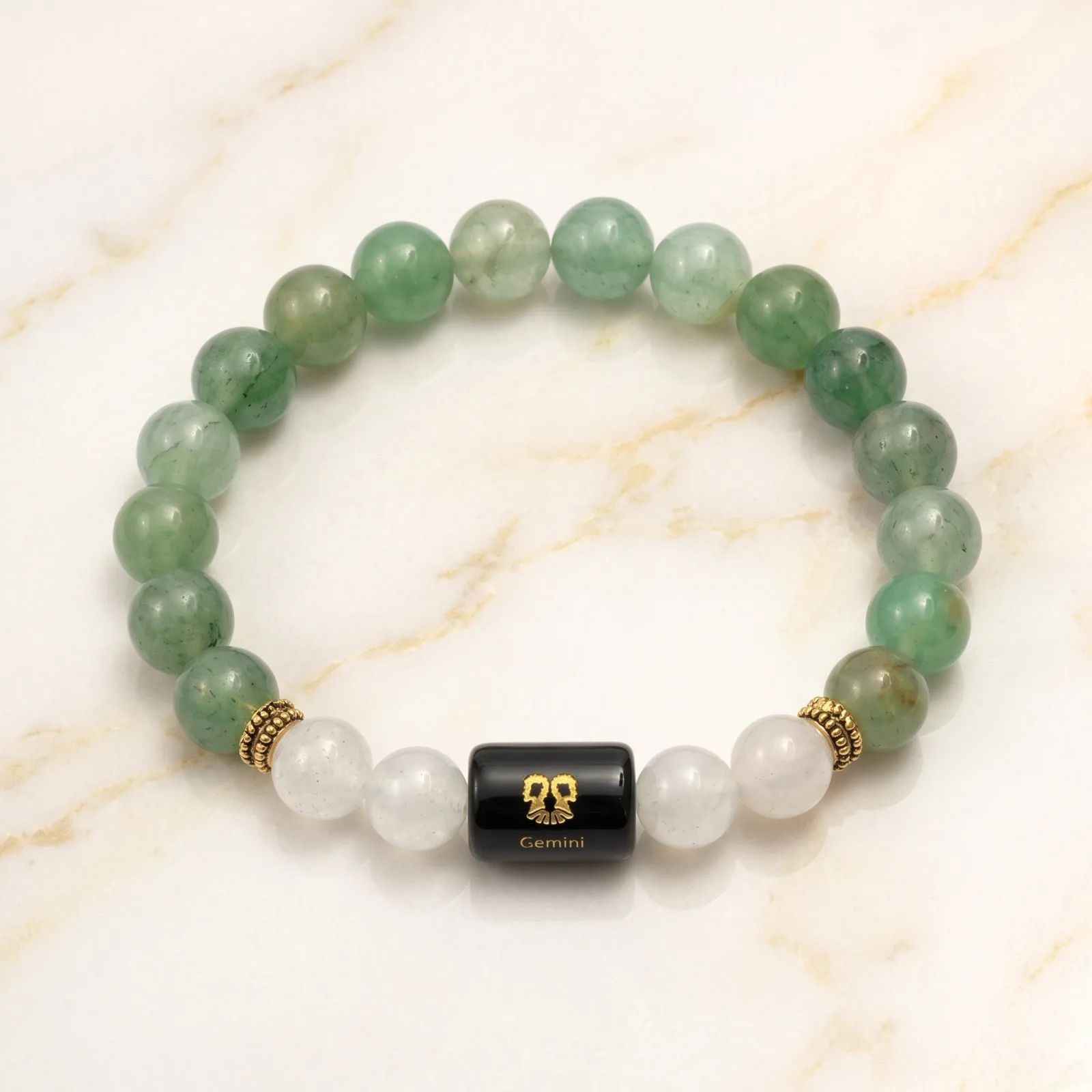Gemini Zodiac Green Aventurine & Clear Quartz Bracelet
