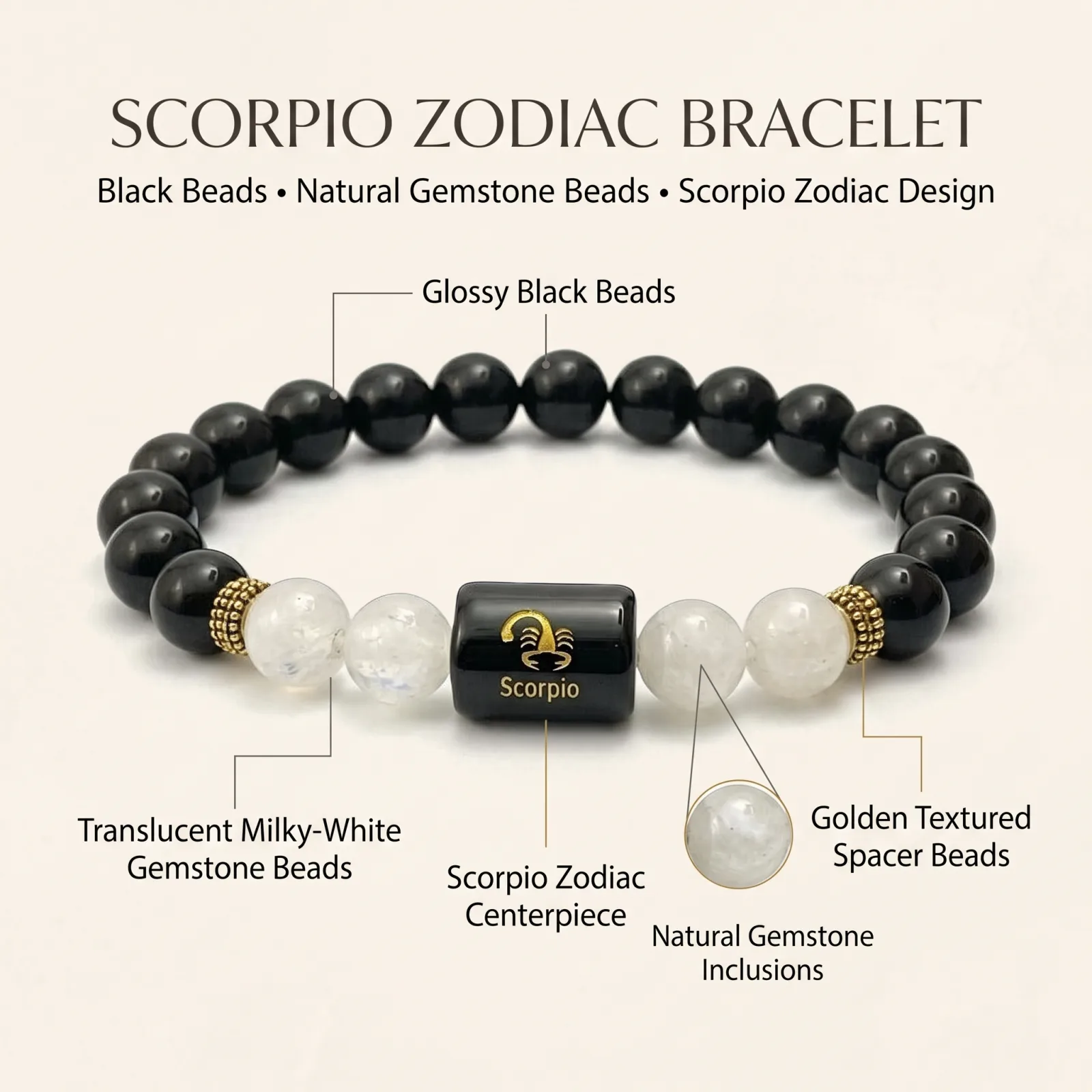 Scorpio Zodiac Black Obsidian & Clear Quartz Bracelet