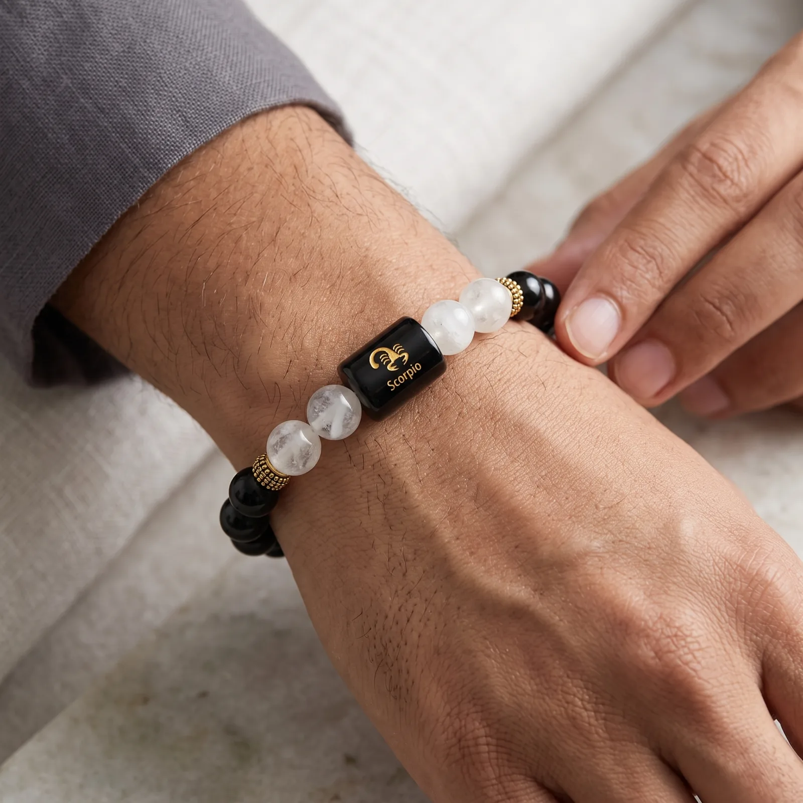 Scorpio Zodiac Black Obsidian & Clear Quartz Bracelet