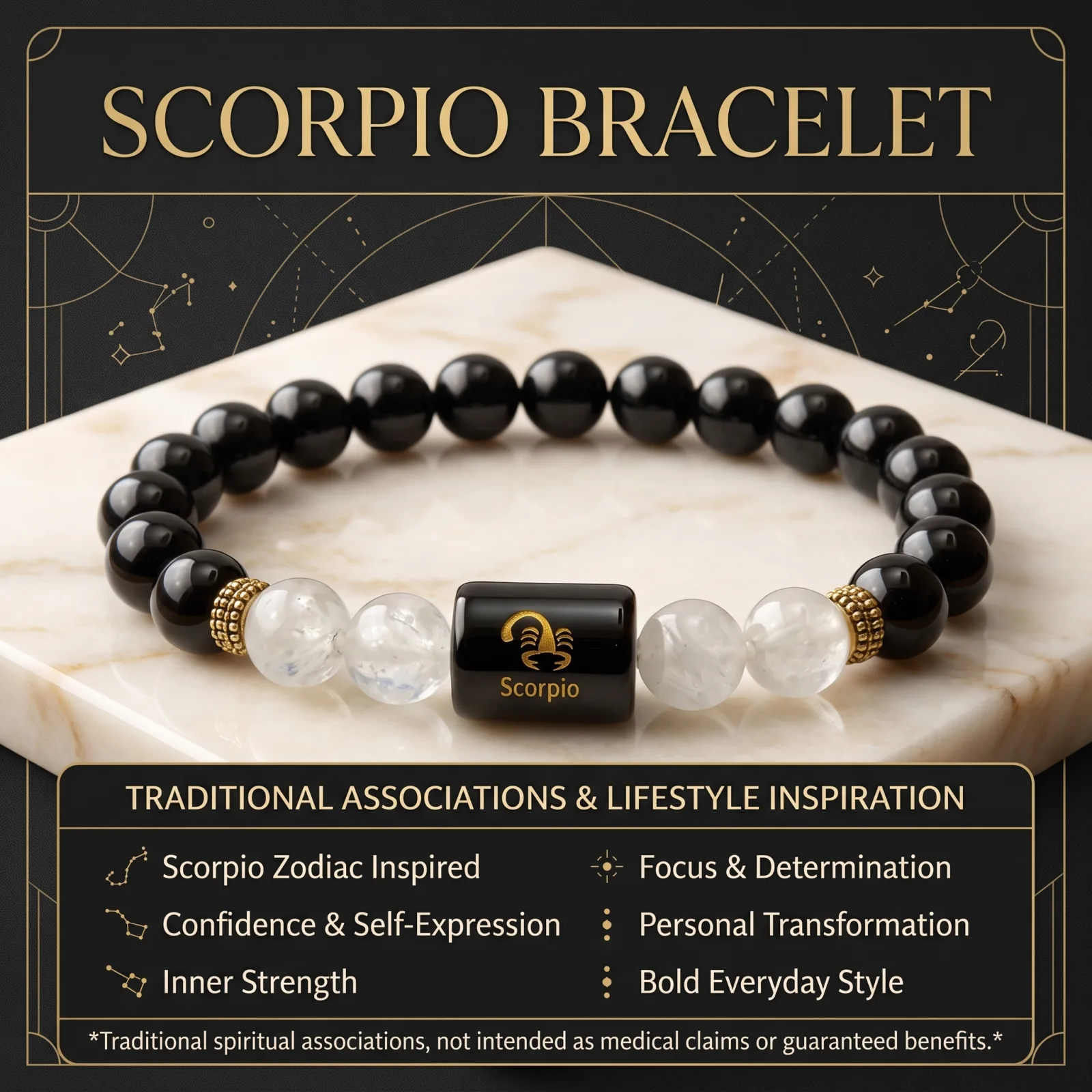 Scorpio Zodiac Black Obsidian & Clear Quartz Bracelet