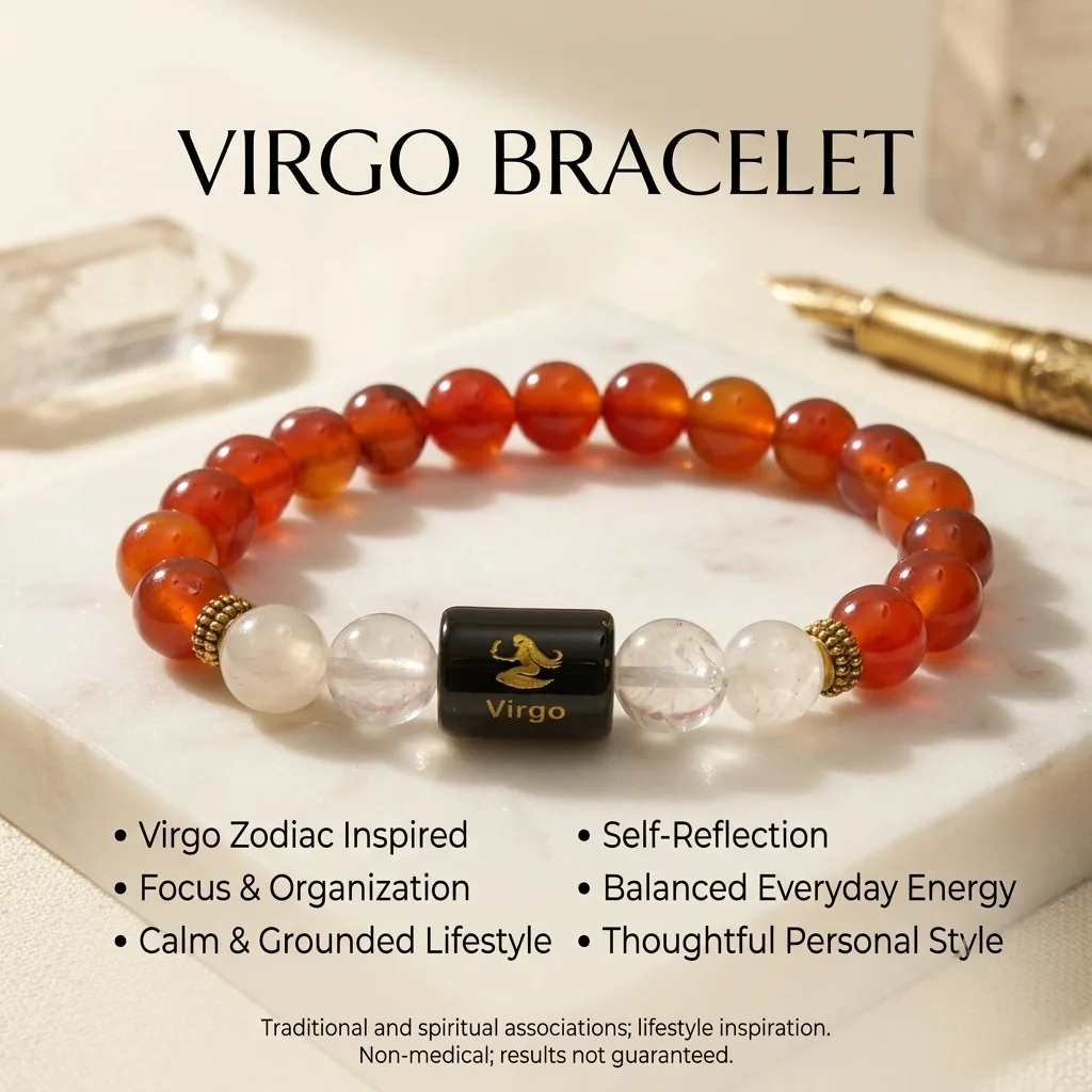 Virgo (कन्या राशि) Carnelian & Clear Quartz Bracelet
