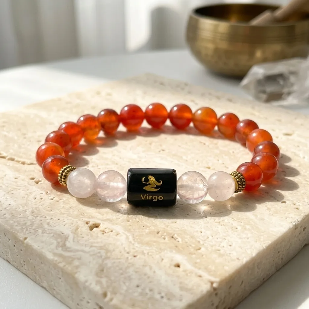 Virgo (कन्या राशि) Carnelian & Clear Quartz Bracelet