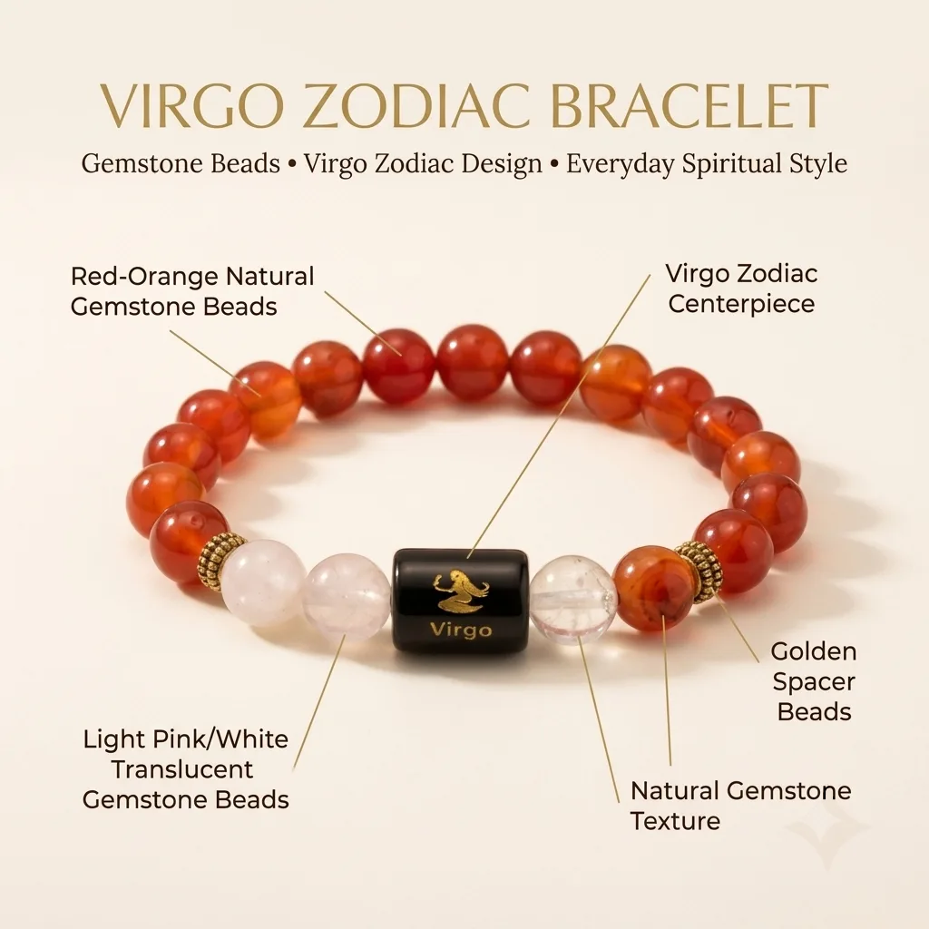 Virgo (कन्या राशि) Carnelian & Clear Quartz Bracelet