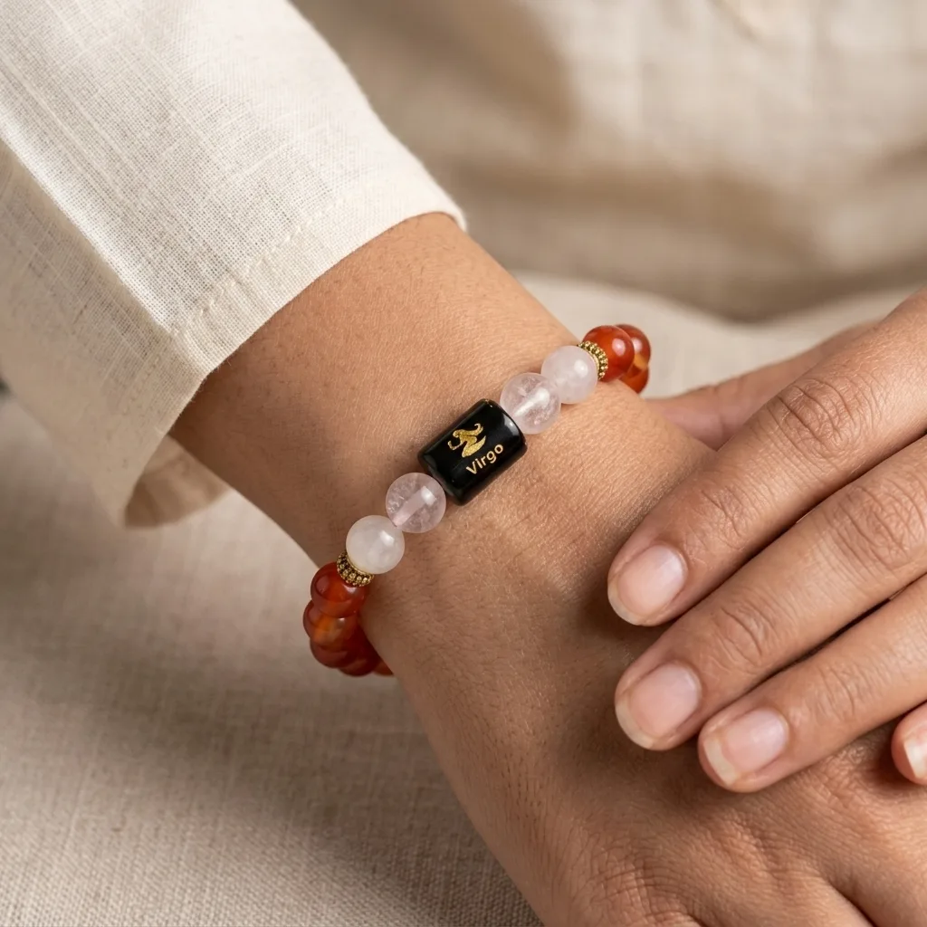 Virgo (कन्या राशि) Carnelian & Clear Quartz Bracelet