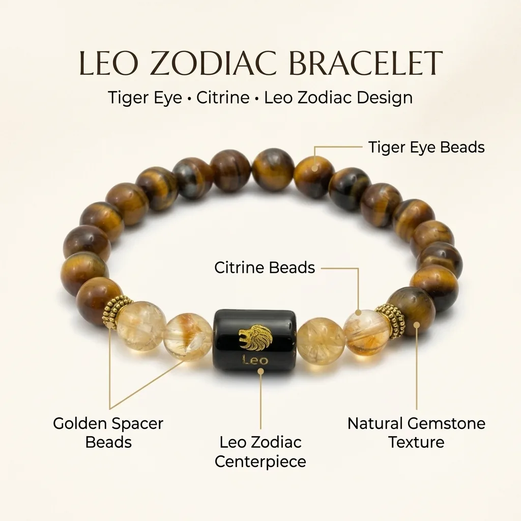 Leo Zodiac Tiger Eye & Citrine Bracelet