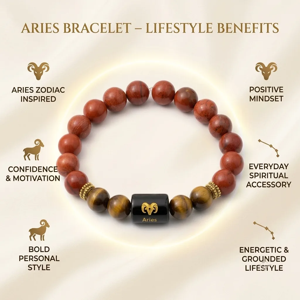 Aries Zodiac Red Jasper & Tiger Eye Bracelet