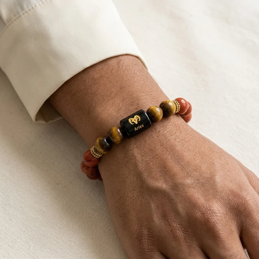 Aries Zodiac Red Jasper & Tiger Eye Bracelet