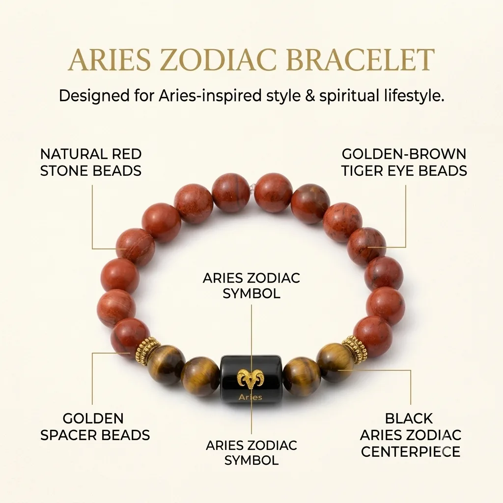 Aries Zodiac Red Jasper & Tiger Eye Bracelet