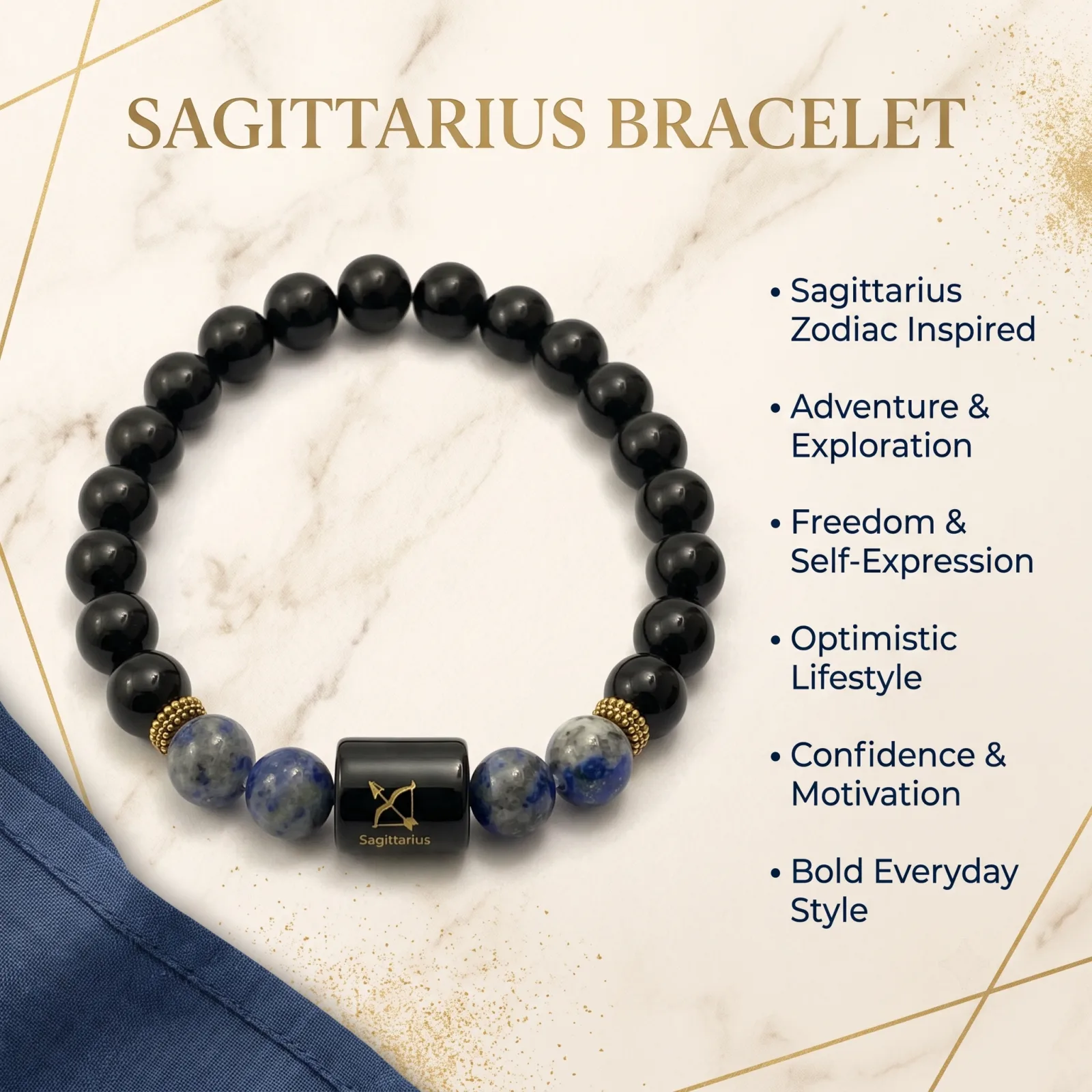 Sagittarius Zodiac Black Obsidian & Lapis Lazuli Bracelet
