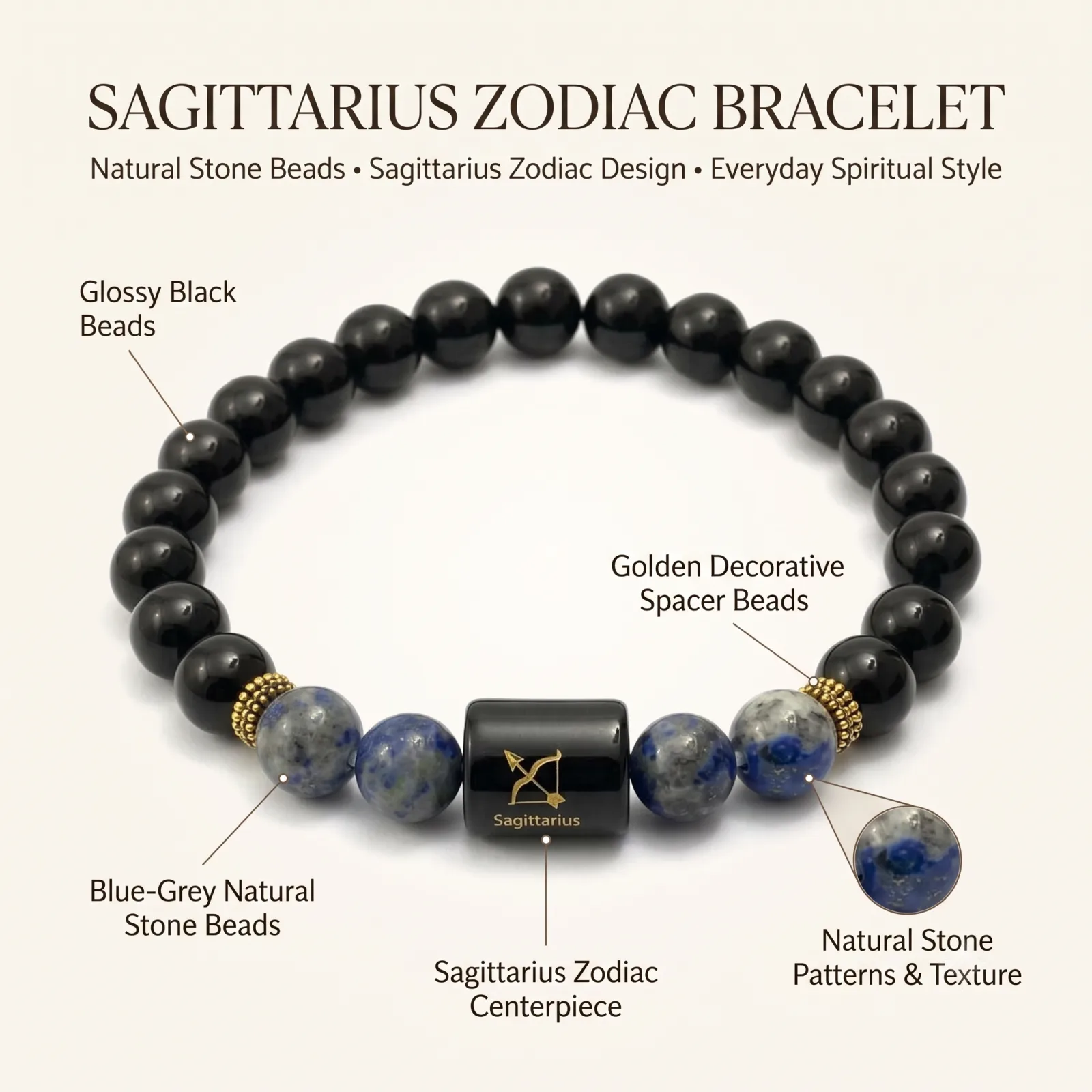 Sagittarius Zodiac Black Obsidian & Lapis Lazuli Bracelet
