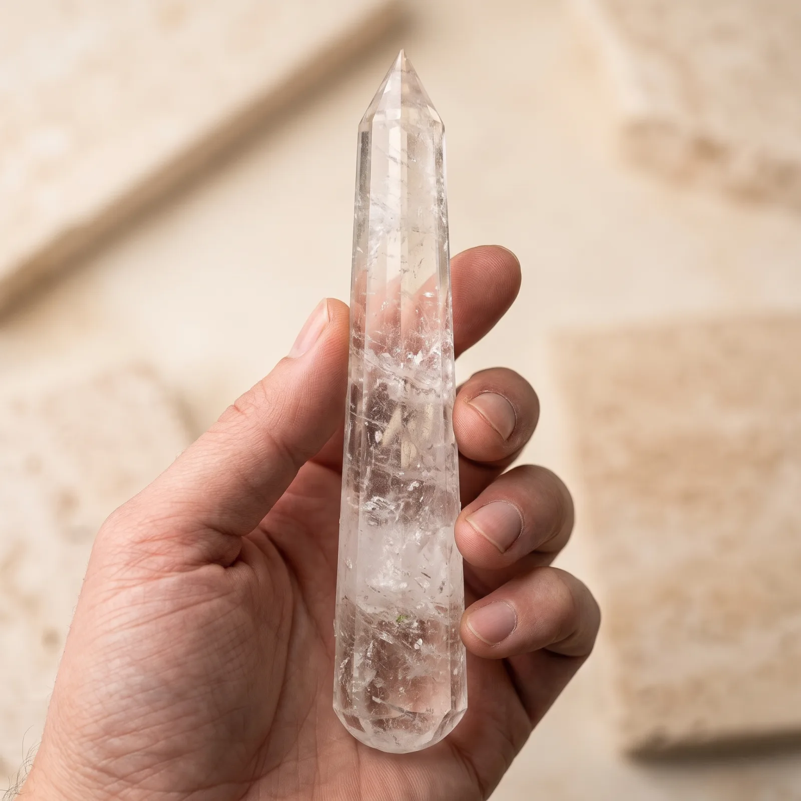 (A) Small clear quartz (wand) 16 Cut