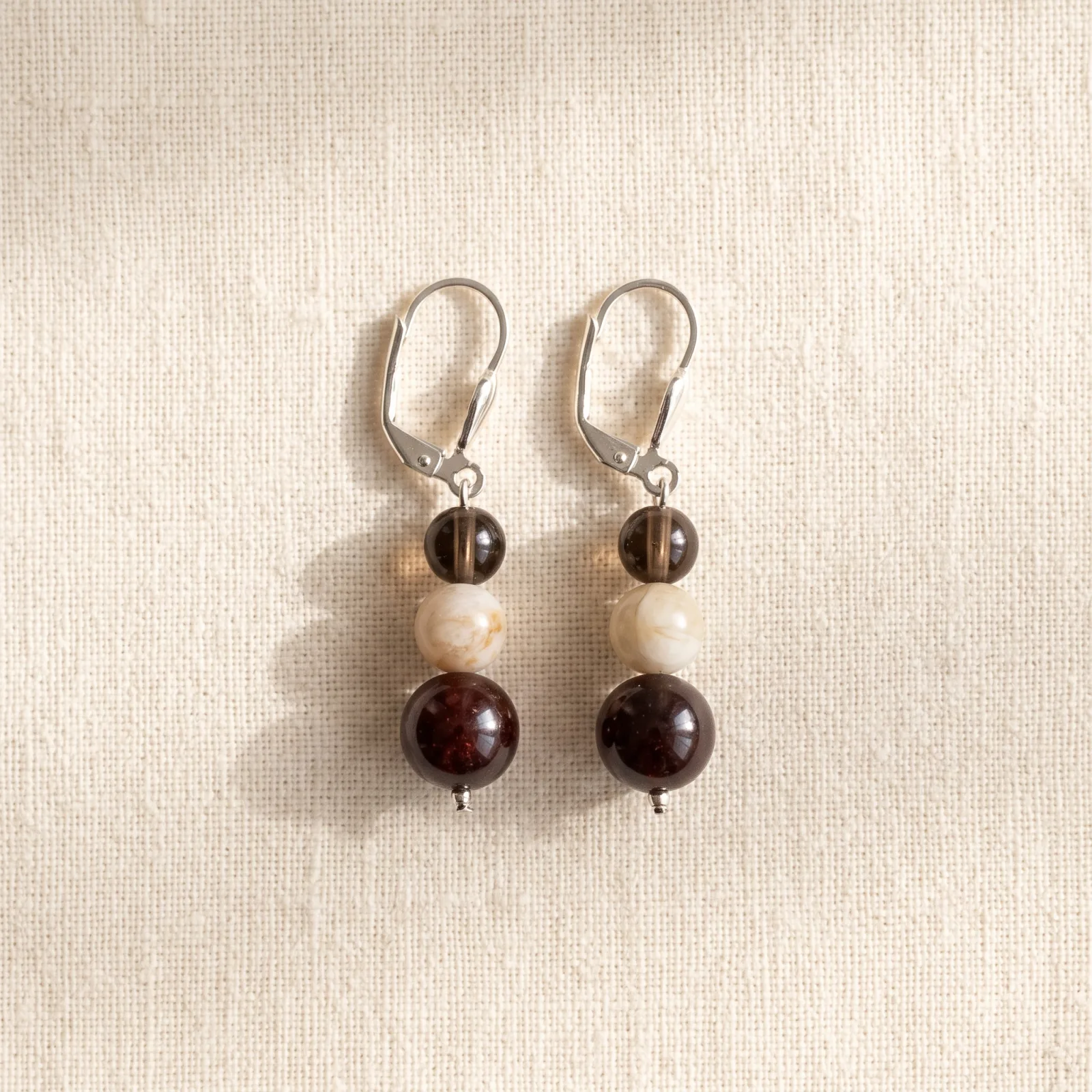 Tiger Eye, Smoky & White quartz Earrings