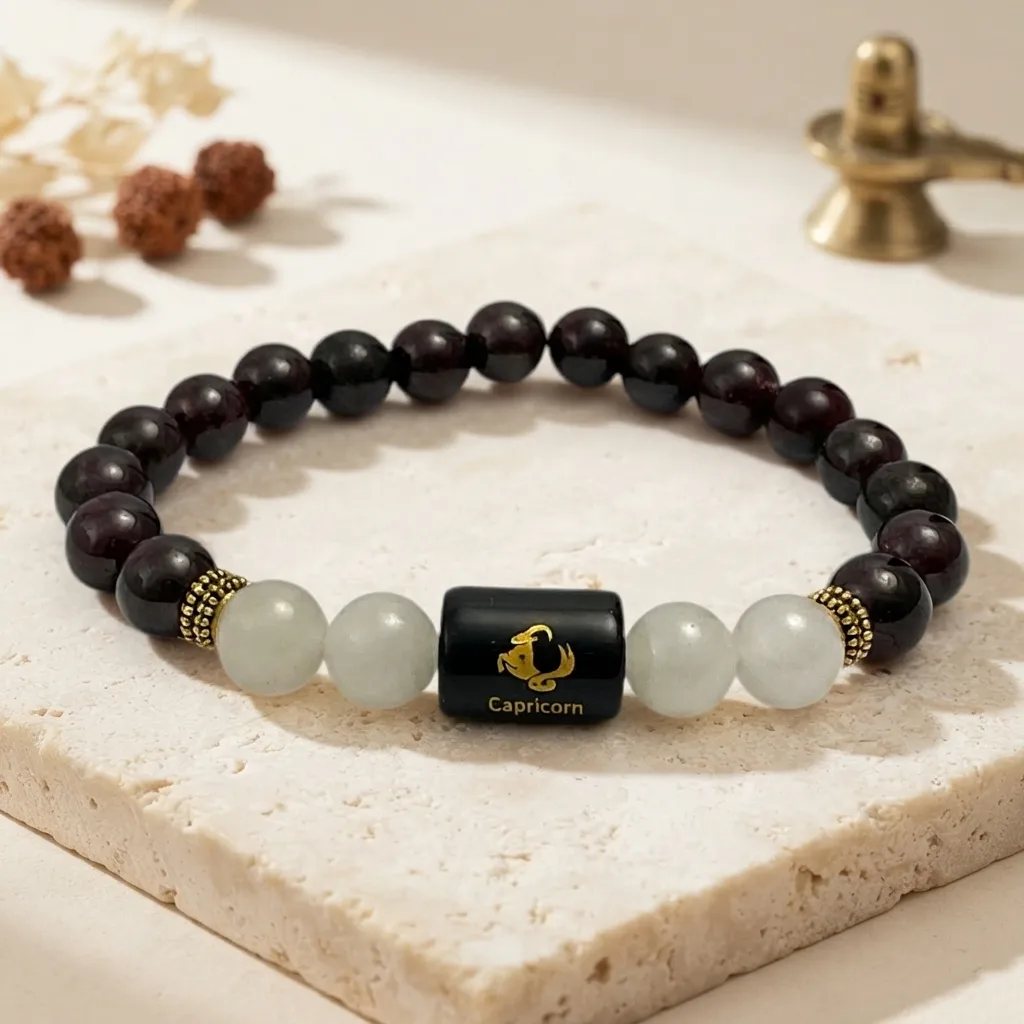 Capricorn Zodiac White Quartz & Garnet (Bracelet)