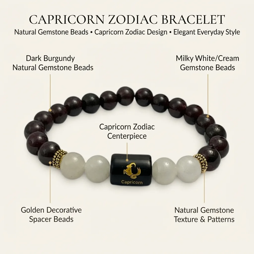 Capricorn Zodiac White Quartz & Garnet (Bracelet)