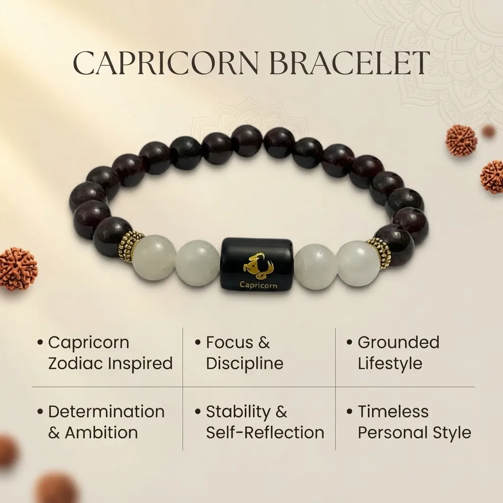 Capricorn Zodiac White Quartz & Garnet (Bracelet)