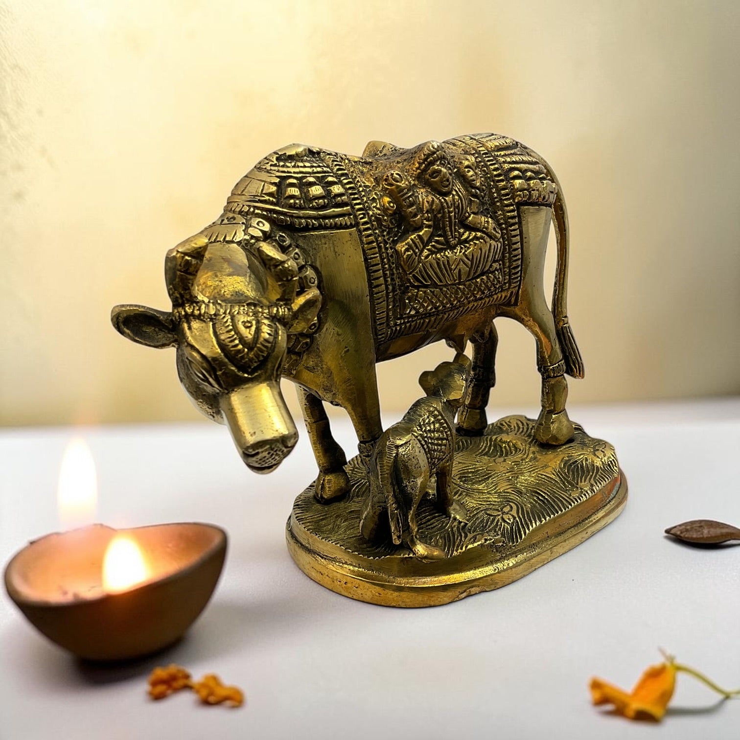 Brass Kamdhenu Cow Calf